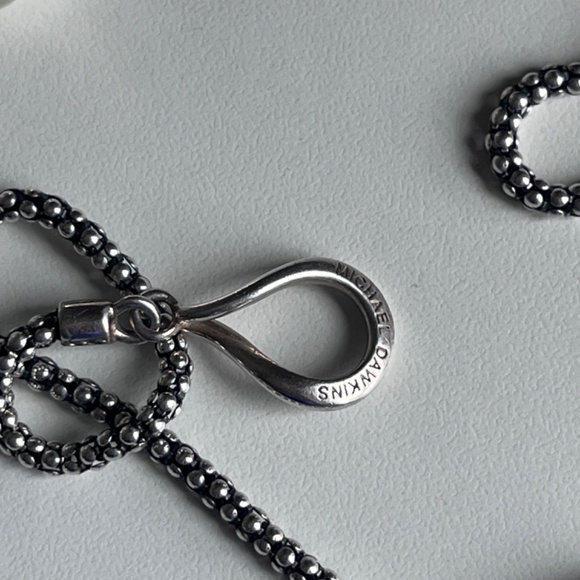 Vintage Michael Dawkins toggle sterling silver 36" necklace, caviar and oblong - Picture 5 of 16